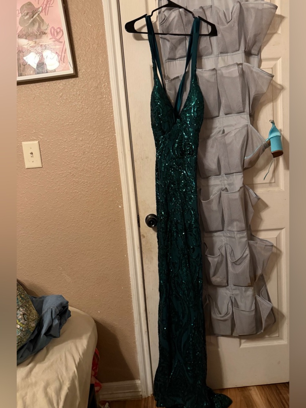 B. Darlin Teal Satin Evening Dress